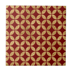 Padrão Geométrico de Círculo Dourado em Vermelho