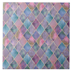 Padrão Geométrico de Diamante em Aquarela Harlequi