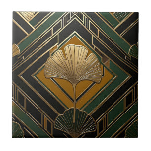 Padrão Geométrico de Folha de Ginkgo em Art Déco D