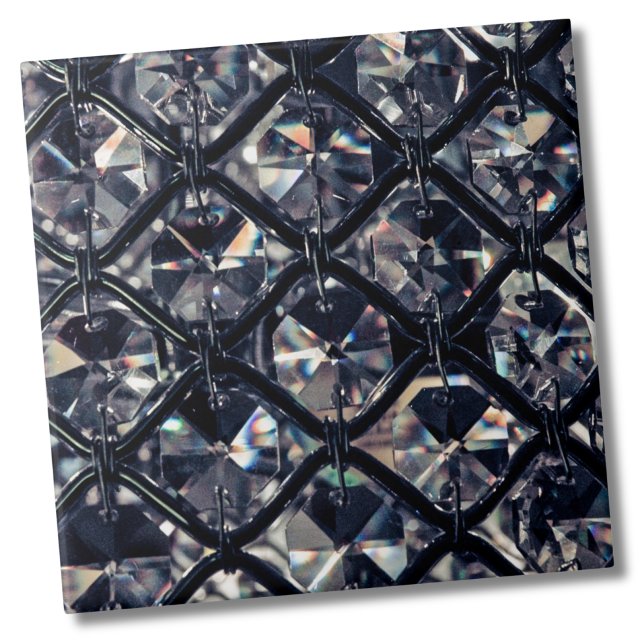 Padrão Geométrico de Glam Elegante (Elegant Glam Black White Crystal Geometric Pattern Ceramic Tile)