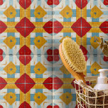 Padrão Geométrico de Textura Azul Amarelo Vermelho<br><div class="desc">Esse azulejo cerâmico apresenta um design vibrante e simétrico. O padrão é composto por diamantes vermelhos ousados no centro, cercados por formas de diamante amarelo com recortes centrais. Estas formas criam um contraste impressionante entre si. As listras azuis se intersetam em ângulos retos ao redor dos diamantes amarelos, elegantemente os...</div>