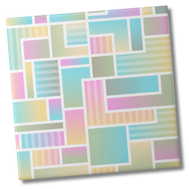 Padrão Geométrico do Arco-Íris do Pastel Cute (Cute Pastel Ombre Rainbow Geometric Pattern Ceramic Tile)
