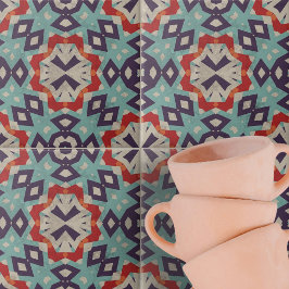 Padrão Geométrico do bege Vermelho-Teal Vibrante