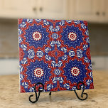 Padrão Geométrico do Mosaico Branco Azul-Étnico<br><div class="desc">Este design de azulejo de cerâmica decorativa combina formas geométricas em azul,  vermelho e branco para criar um sotaque vibrante em qualquer sala.</div>