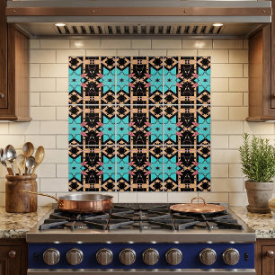 Padrão Geométrico do Mosaico Preto-Rosa-Turquesa
