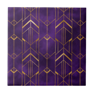 Padrão Geométrico Dourado Deco Purple