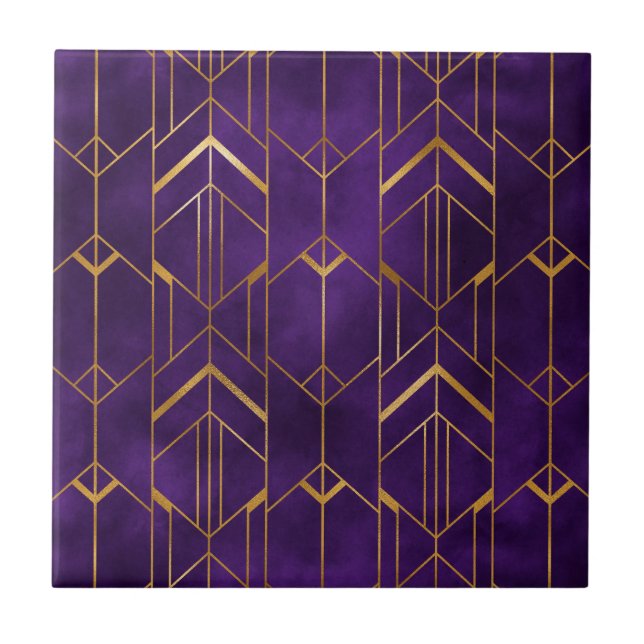 Padrão Geométrico Dourado Deco Purple (Frente)