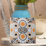 Padrão Geométrico Étnico Blue Brown Orange Boho<br><div class="desc">Design de azulejo decorativo étnico com um padrão sem costura feito de formas geométricas em tons castanhos e laranja sobre fundo azul claro.</div>
