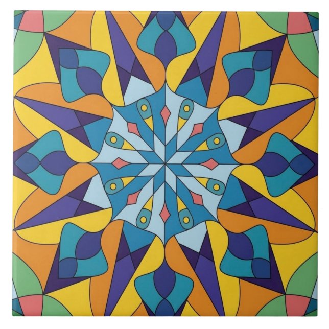 Padrão geométrico fractal azul e amarelo (Frente)
