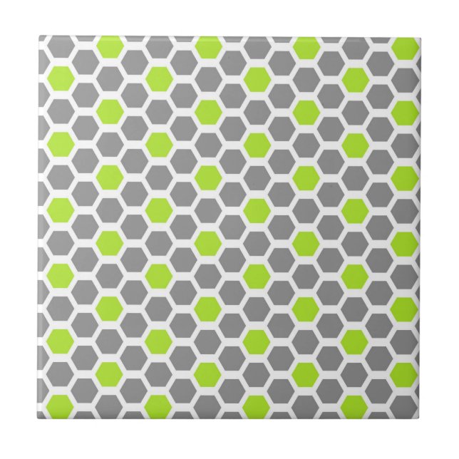 Padrão Geométrico Hexagonal Verde Lima Cinza Moder (Frente)