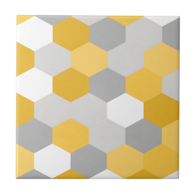 Padrão Geométrico Hexágono Cinza Amarelo (Frente)