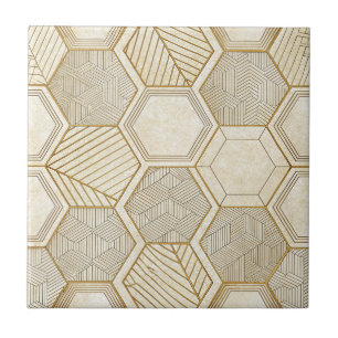 Padrão Geométrico Hexágono Dourado Elegante - Márm