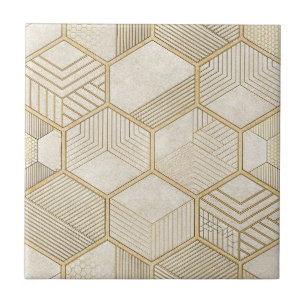 Padrão Geométrico Hexágono Dourado Elegante - Márm