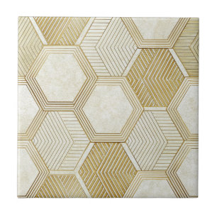 Padrão Geométrico Hexágono Dourado Elegante - Márm