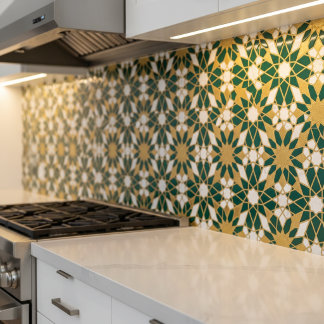 Padrão Geométrico Islâmico Marroquino Teal Dourado