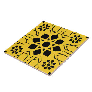 Padrão Geométrico Islâmico Preto e Amarelo Ousado