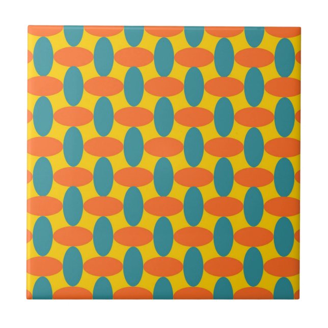 Padrão Geométrico Oval Verde Laranja Retro (Frente)