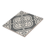 Padrão Geométrico Quatrefoil Decorativo Cerâmico T<br><div class="desc">Um padrão de quatrefoil geométrico na moda moderno para um backsplash de cozinha,  azulejo de arte,  surround de lareira,  banheiro e chá. Você também pode gostar deste estilo em um azulejo ou caixa de manutenção enquadrada. Cinza de carvão escuro e branco.</div>