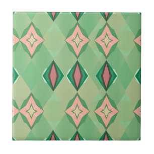 Padrão Geométrico Retro Verde Rosa Diamante Estrel