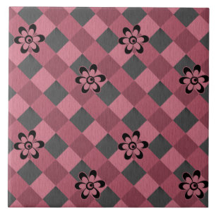Padrão geométrico rosa-cinza com flores