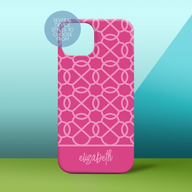 Padrão Geométrico Rosa Quente com nome do modelo (Personalized Phone Case)