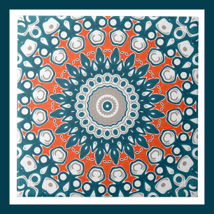 Padrão Geométrico Totem Laranja e Teal Mandala