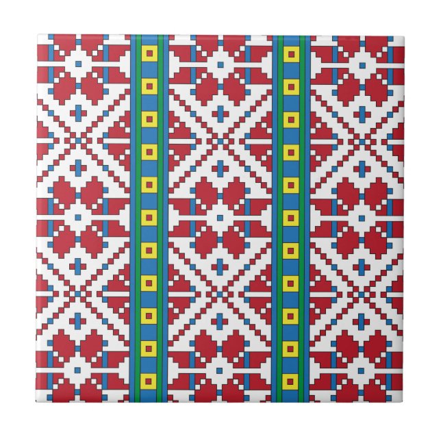 Padrão geométrico tribal vermelho, azul e estrela  (Frente)
