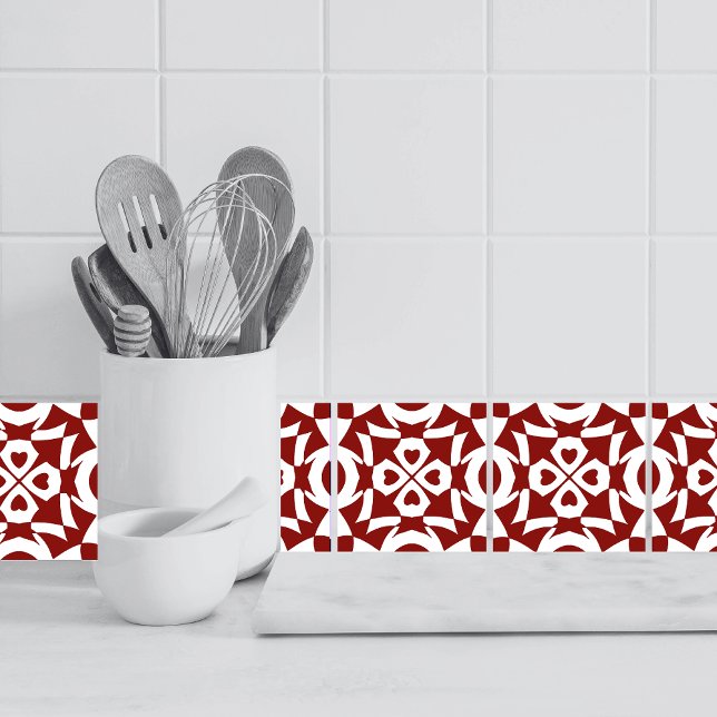 Padrão Geométrico Vermelho E Branco (Kitchen Tiles - Border)