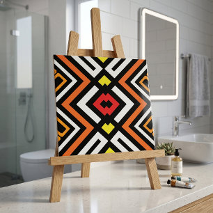 Padrão Geométrico Vermelho Laranja Negro Branco