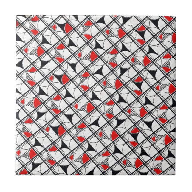 Padrão Geométrico Vintage - Preto Vermelho Branco (Frente)