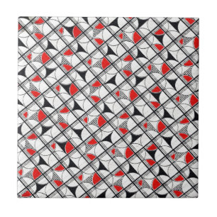 Padrão Geométrico Vintage Vermelho Preto Branco
