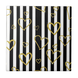 Padrão Glam Black Stripe Gold Heart (6)