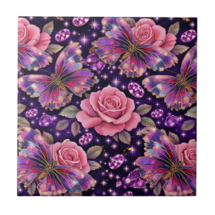Padrão Glam Rosa Pink Borboleta Joalheria Elegante