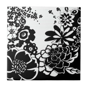 Padrão Gráfico do Jardim Floral Preto e Branco