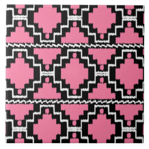 Padrão Ikat Aztec - Rosa Fuchsia, Preto e Branco