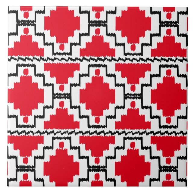 Padrão Ikat Aztec - Vermelho, Preto e Branco (Frente)