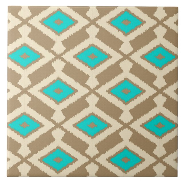 Padrão Ikat - Turquesa, Taupe e Beige (Frente)