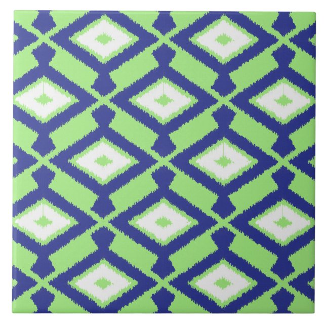 Padrão Ikat - Verde, Azul Indigo e Branco (Frente)