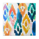 Padrão Ikat Watercolor<br><div class="desc">Um lindo padrão de água-coloração aquática artístico é apresentado neste azulejo cerâmico. As cores são ricas em matiz e o padrão é ligeiramente abstrato.</div>
