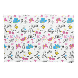 Padrão Ilustrado Colorido de Menina Bonita Unicórn