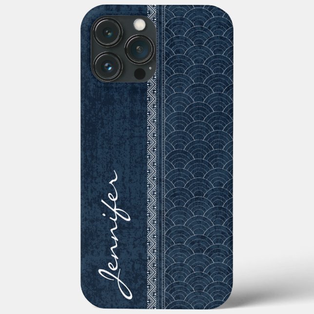Padrão Indigo Sashiko Nome de Bordado Japonês (Verso)