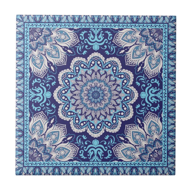 Padrão Islâmico - Azulejo Cerâmico Azul Tones (Frente)