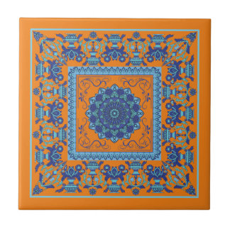 Padrão Islâmico Azulejo De Cerâmica Azul E Laranja