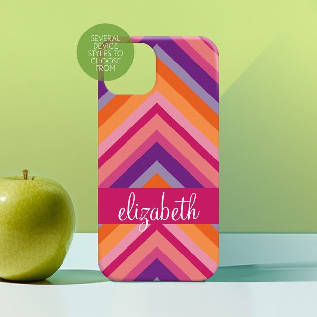 Padrão Laranja Púrpura Cor-de-Rosa Quente (Personalized Phone Case with Custom Photos and Text - Choose a Device Style)