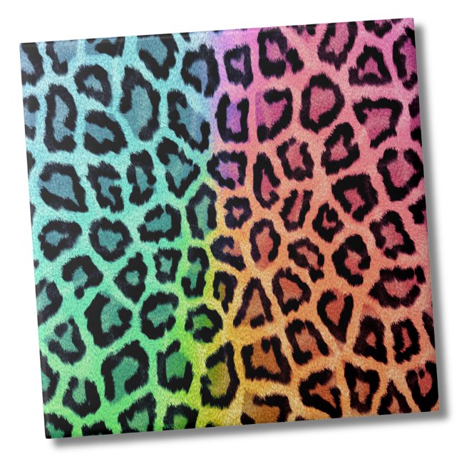 Padrão-Leopardo Colorido Chic (Glam Trendy Colorful Rainbow Leopard Animal Print ceramic tile)