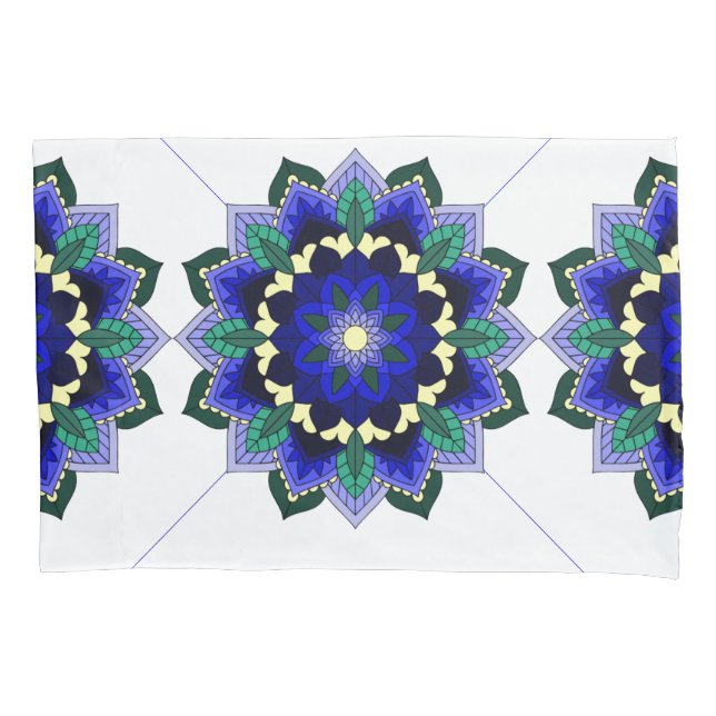 Padrão Mandala 02 em azul escuro Pillowcase (Frente-Esquerda)
