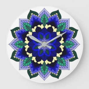 Padrão Mandala 02 em azul escuro Relógio Grande
