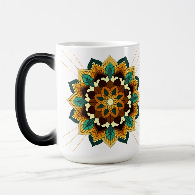 Padrão Mandala 02 em caneca mágica amarela e tan (Esquerda)