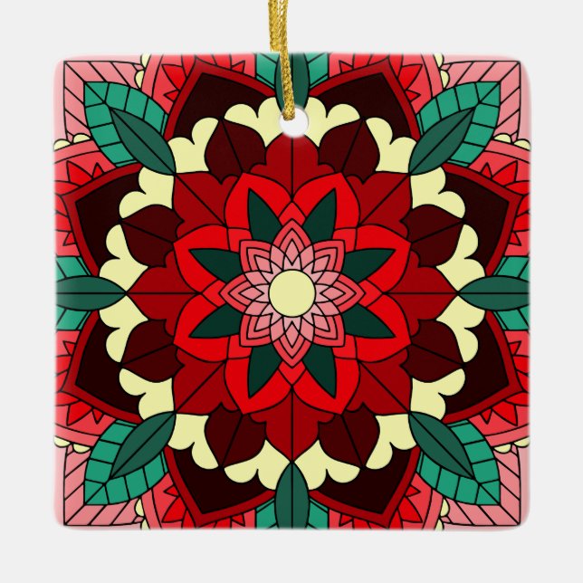 Padrão Mandala 02 em ornamento cerâmico vermelho (Frente)