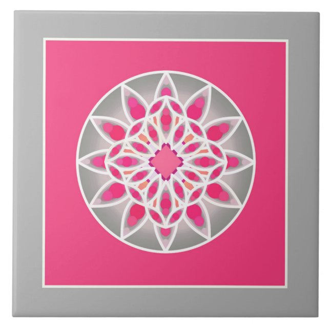 Padrão Mandala em Rosa Fúcsia, Cinza e Branco (Frente)